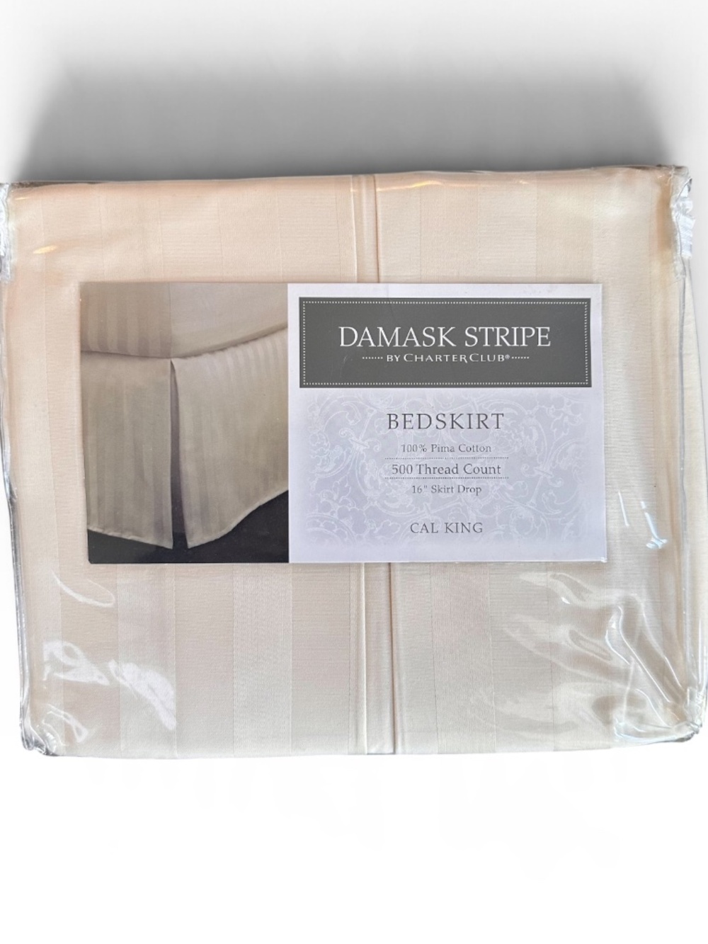 Charter Club Damask Stripe 500 Thread Count 100% Pima Cotton Bedskirt Cal King
